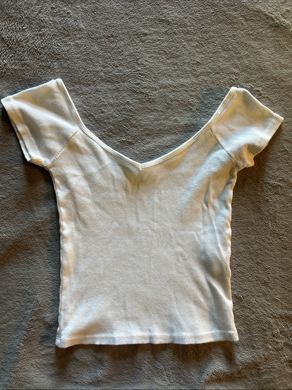 Ribbed Off-Shoulder Crop Top - White Brandy Melville